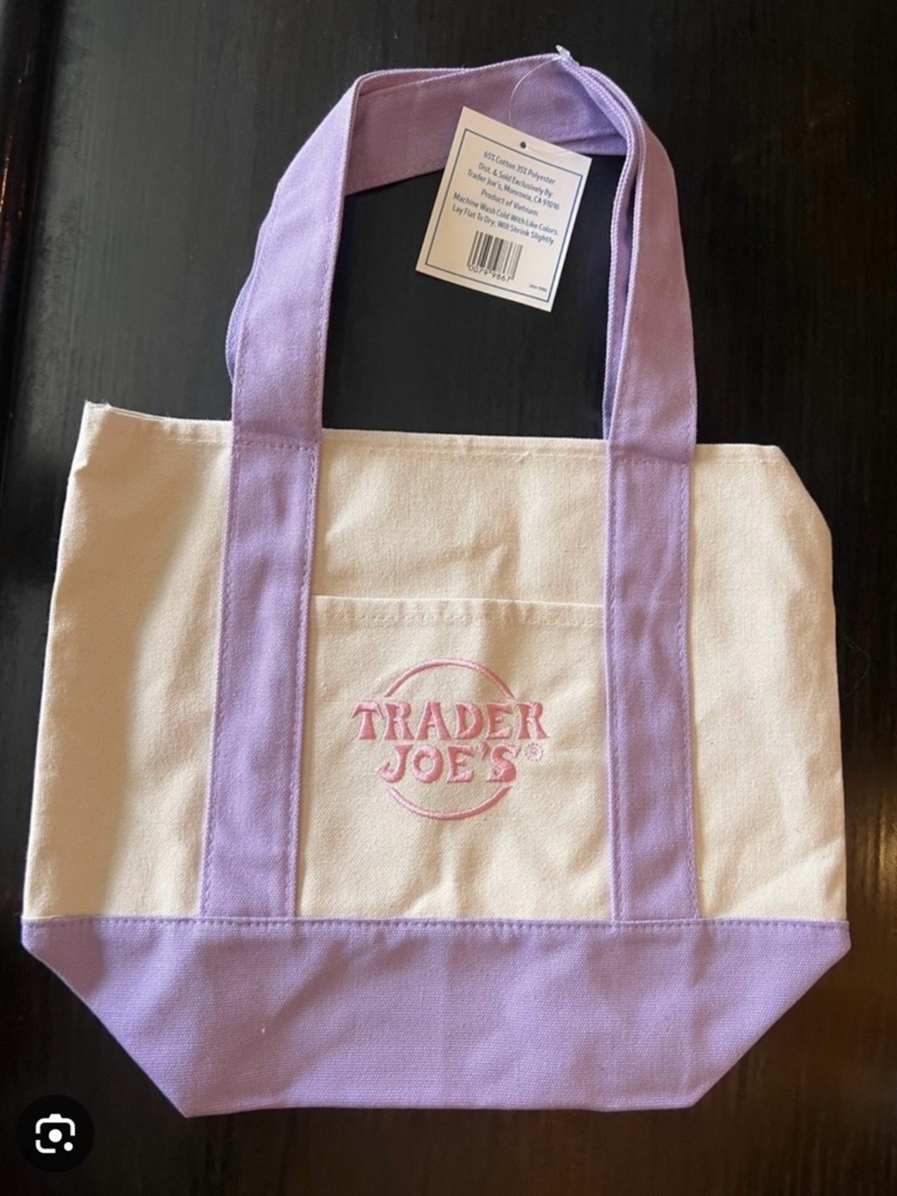 Trader Joe's Cream and Lavender Canvas Tote Bag